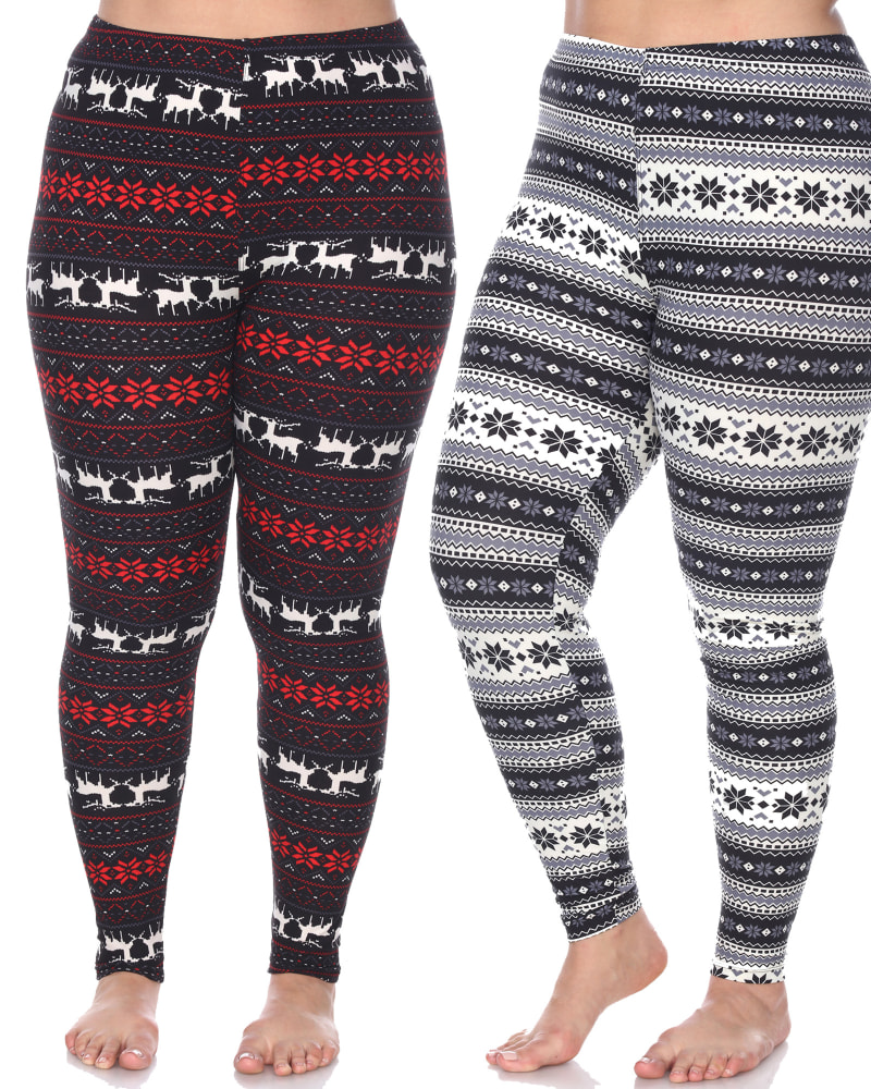 Front of a model wearing a size one-size-fits-all Pack of 2 Printed Leggings in PACK 257 - Black by White Mark. | dia_product_style_image_id:249895